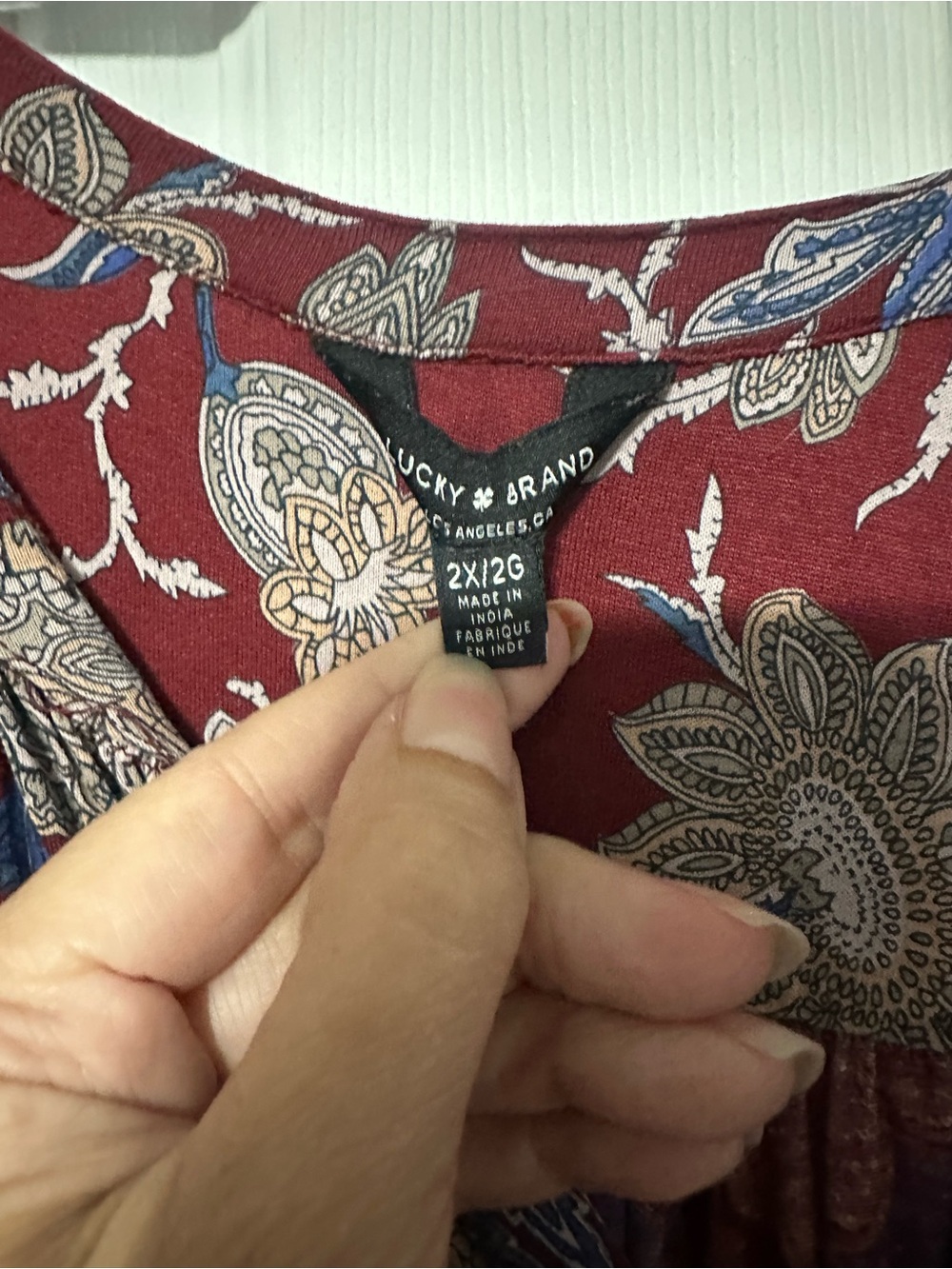 Lucky Brand Plus Paisley/Floral Button Front Henley Top - Picture 14 of 15